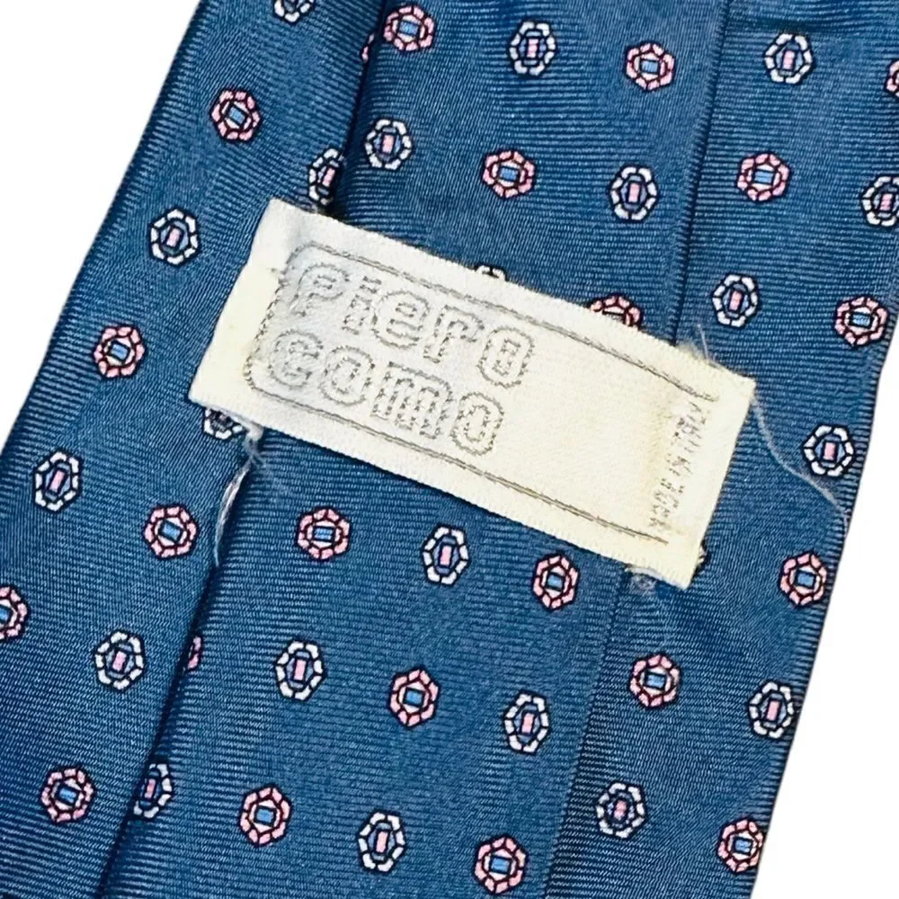 Vintage Blue and pink Piero Como Italian Silk Neck Tie